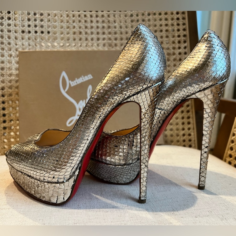 Christian Louboutin Lady Peep 150 Python Platform Heels 37 / US 7